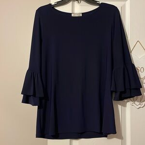 Navy ruffle sleeve top